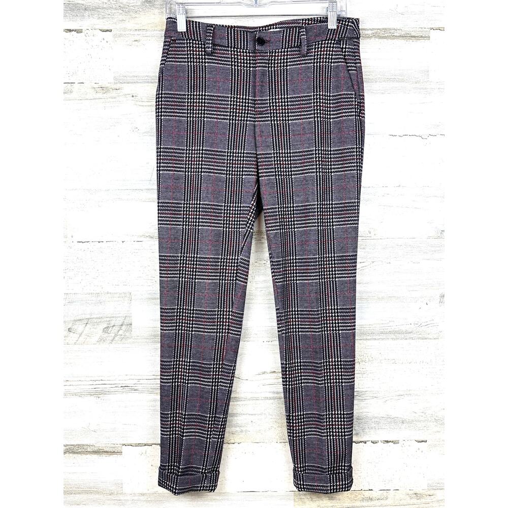 Liu Jo Womens S Black Red Plaid Viscose Italian Trouser Pants Workwear NEW